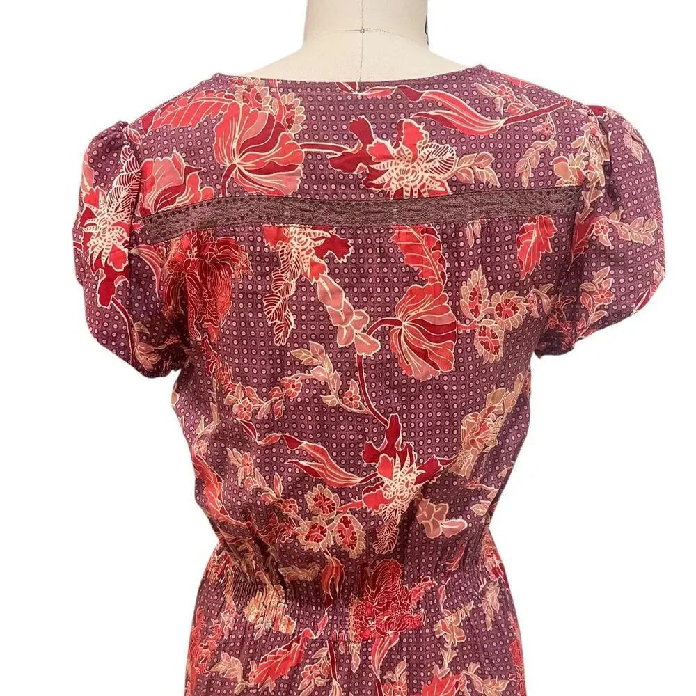 Jasse Dress Womens Medium Purple Floral Boho Maxi V Neck Ruffle Hem Lace Trim - Picture 7 of 12